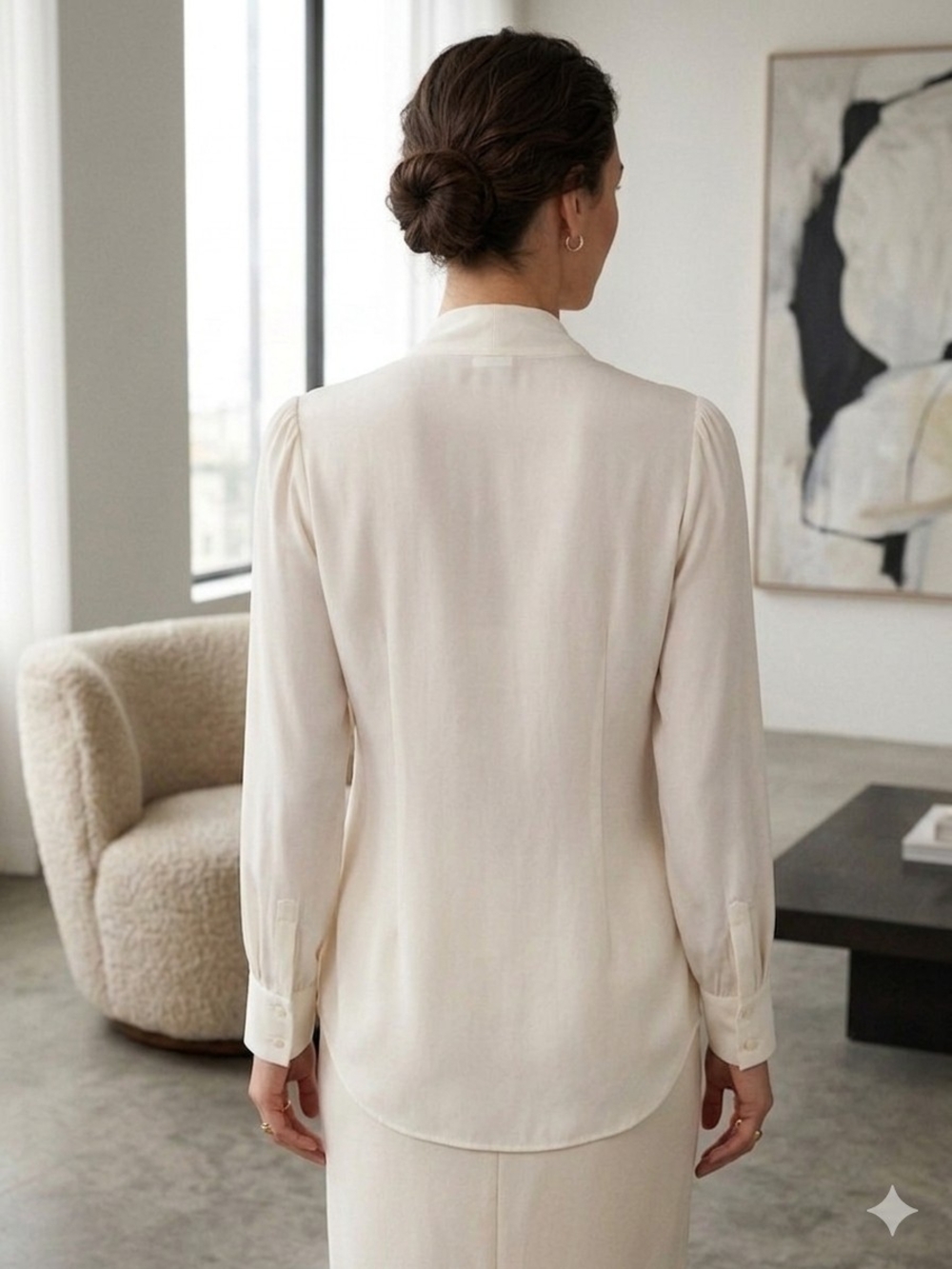 Polo Ralph Lauren Cream Tie-Neck Ruffle Mulberry Silk Blouse - Picture 4 of 7